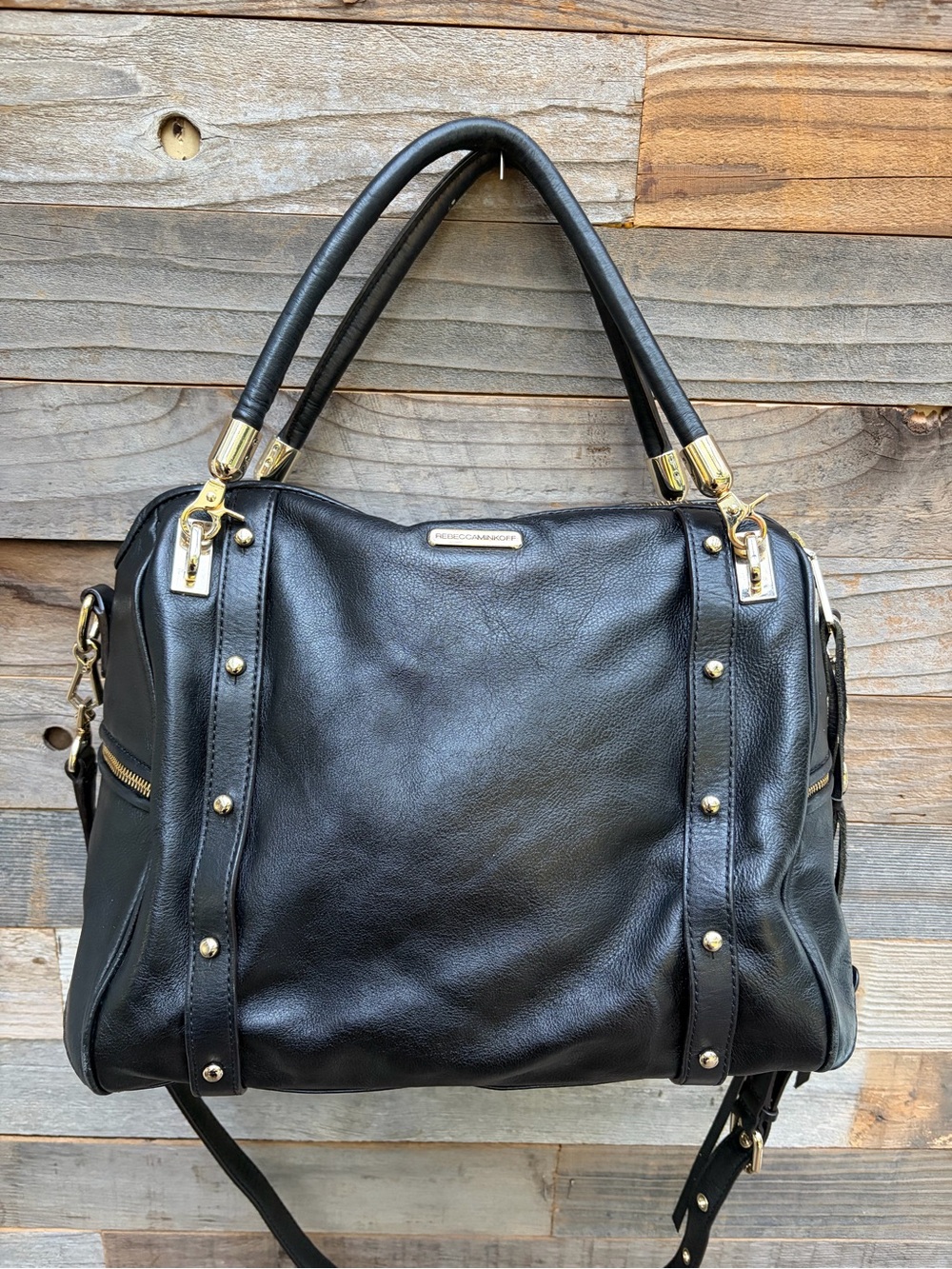Rebecca Minkoff Cupid Classic Black Leather Satchel Handbag - Gold Hardware - Picture 4 of 12